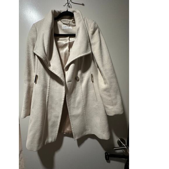 Calvin Klein Women's Cream Wool Blend Trench Coat Size XS - Picture 1 of 3